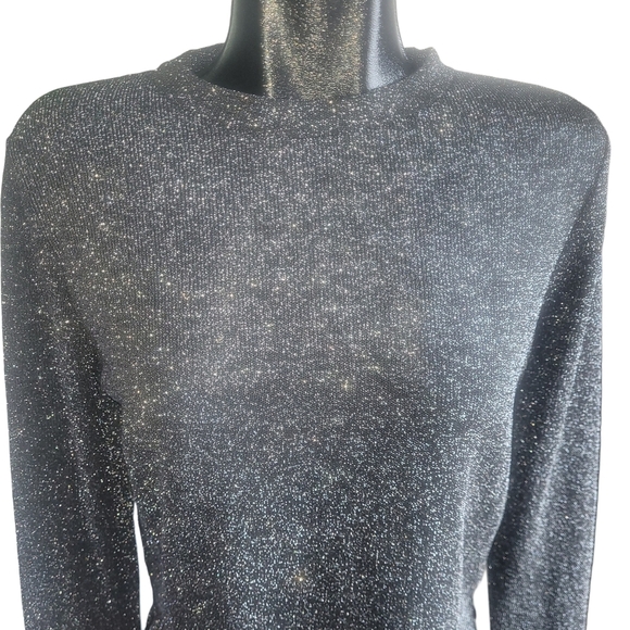 Divided By H&M Black Silver Shimmery Long Sleeve Top XS - Picture 2 of 7